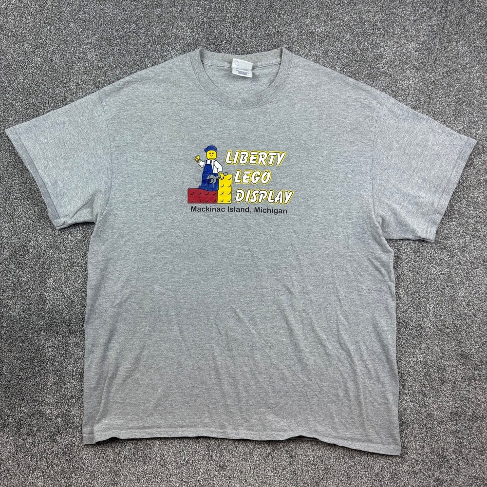 Vintage Lego Shirt Mens XL Gray Liberty Lego Display Mackinac Island Michigan